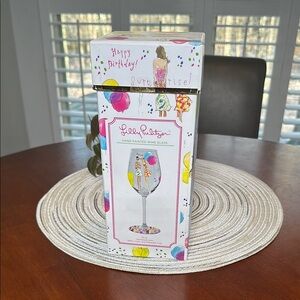 Lilly Pulitzer Happy Birthday Hand Painted Wine Glass - Colorful Design